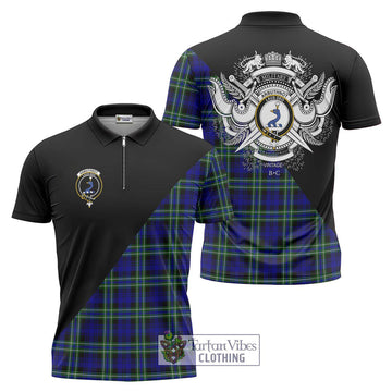 Arbuthnot Modern Tartan Zipper Polo Shirt with Family Crest and Military Logo Style