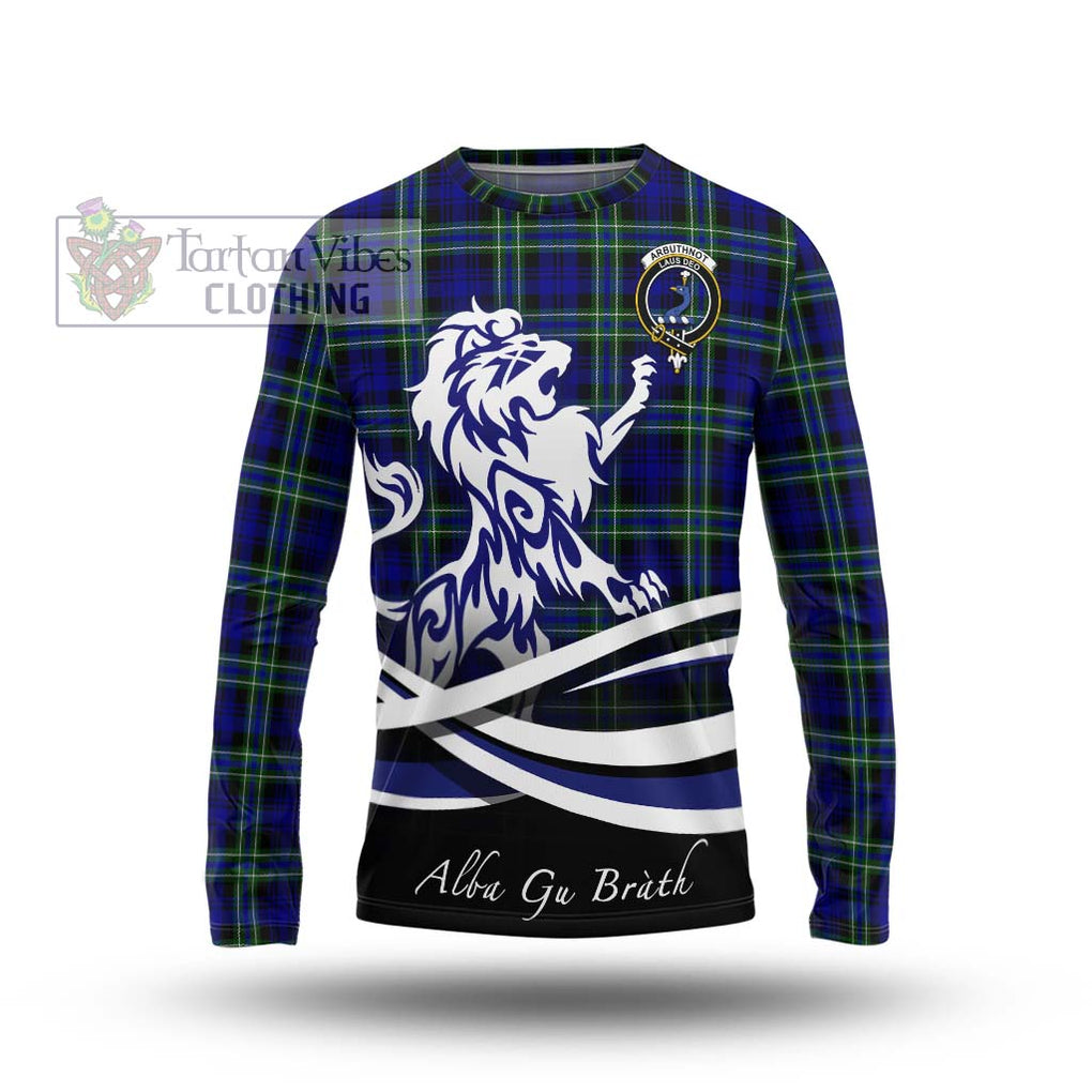 Arbuthnot Modern Tartan Long Sleeve T-Shirt with Alba Gu Brath Regal Lion Emblem Unisex - Tartanvibesclothing Shop