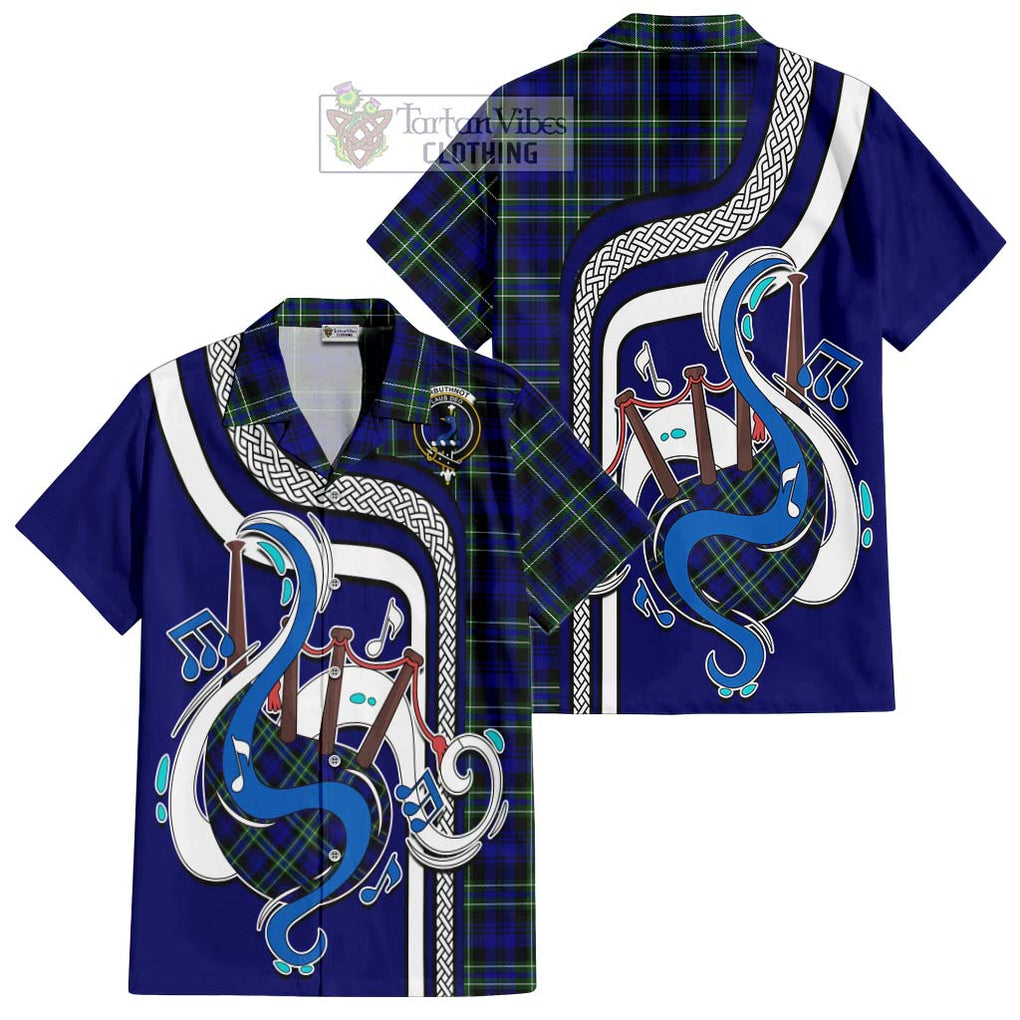 Arbuthnot Modern Tartan Short Sleeve Button Shirt with Epic Bagpipe Style Kid - Tartanvibesclothing Shop