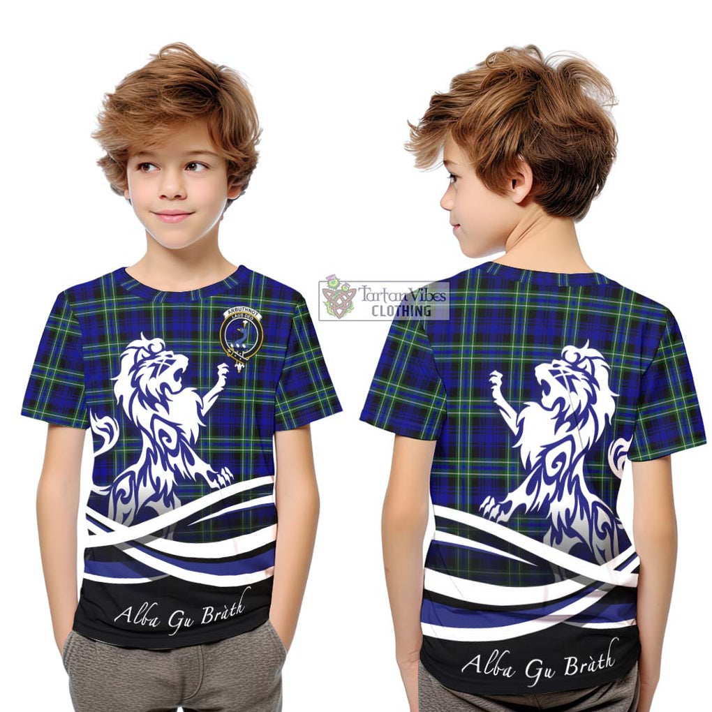 Arbuthnot Modern Tartan Kid T-Shirt with Alba Gu Brath Regal Lion Emblem Youth XL Size14 - Tartanvibesclothing Shop