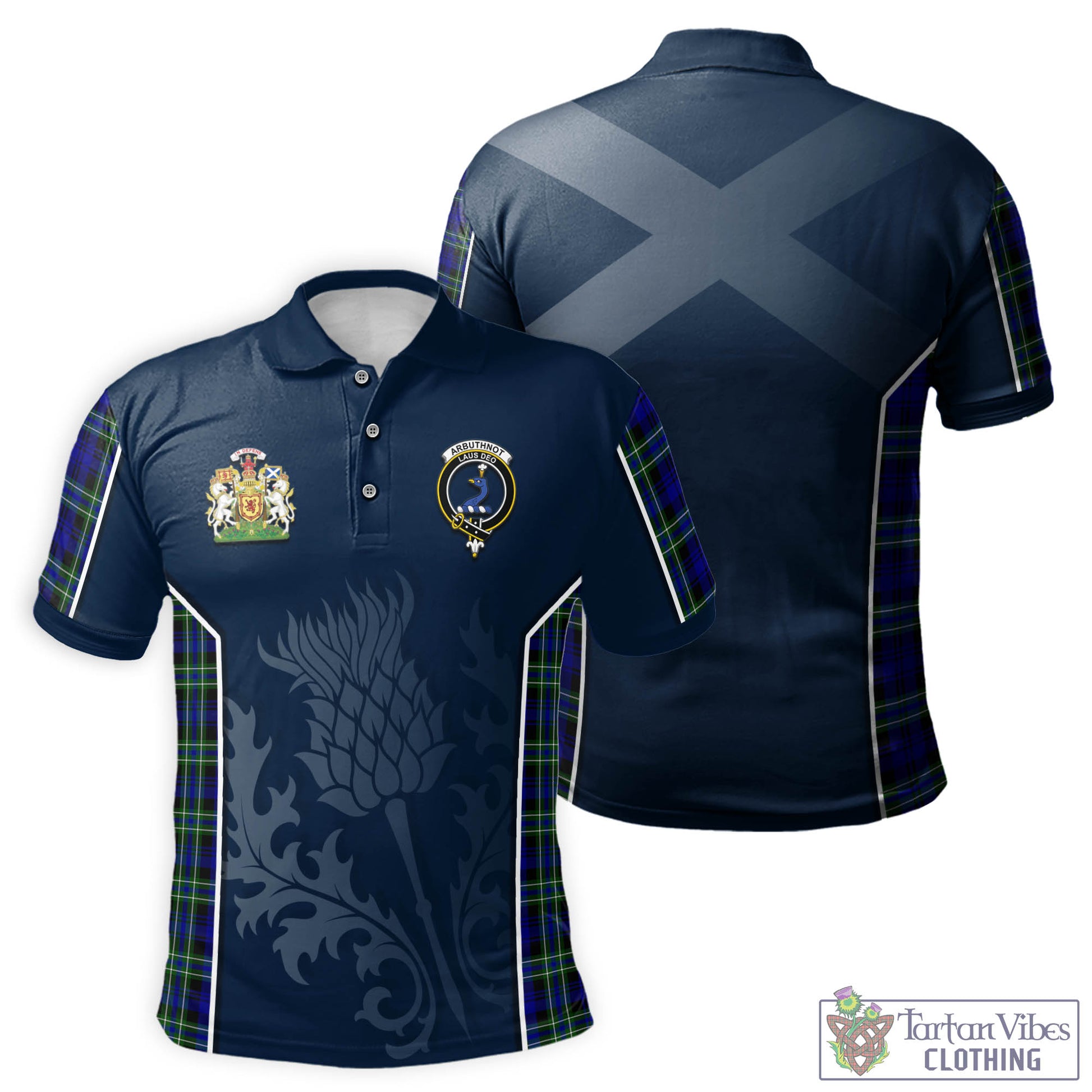 Tartan Vibes Clothing Arbuthnot Modern Tartan Men's Polo Shirt with Family Crest and Scottish Thistle Vibes Sport Style