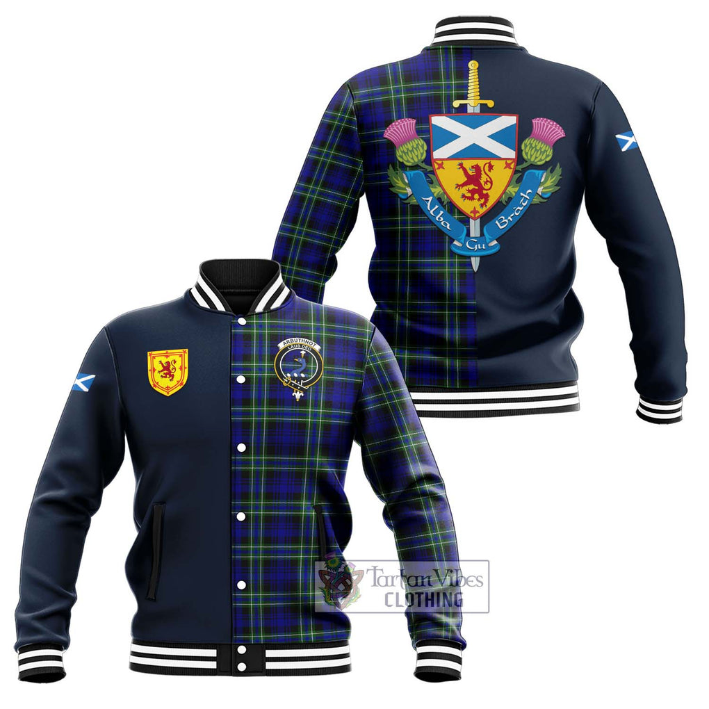 Tartan Vibes Clothing Arbuthnot Modern Tartan Baseball Jacket with Scottish Lion Royal Arm Half Style