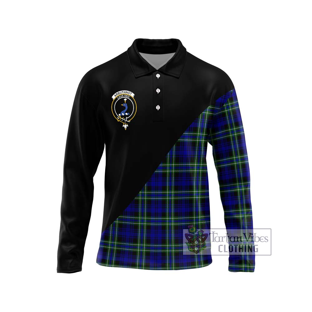 Arbuthnot Modern Tartan Long Sleeve Polo Shirt with Family Crest and Military Logo Style Unisex - Tartanvibesclothing Shop