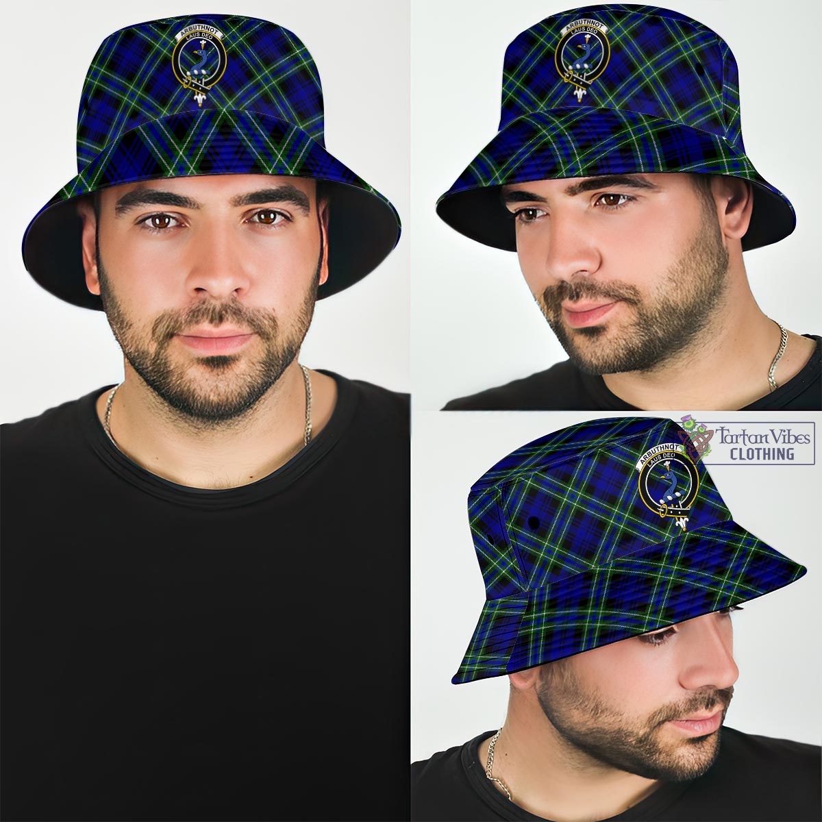 Tartan Vibes Clothing Arbuthnot Modern Tartan Bucket Hat with Family Crest