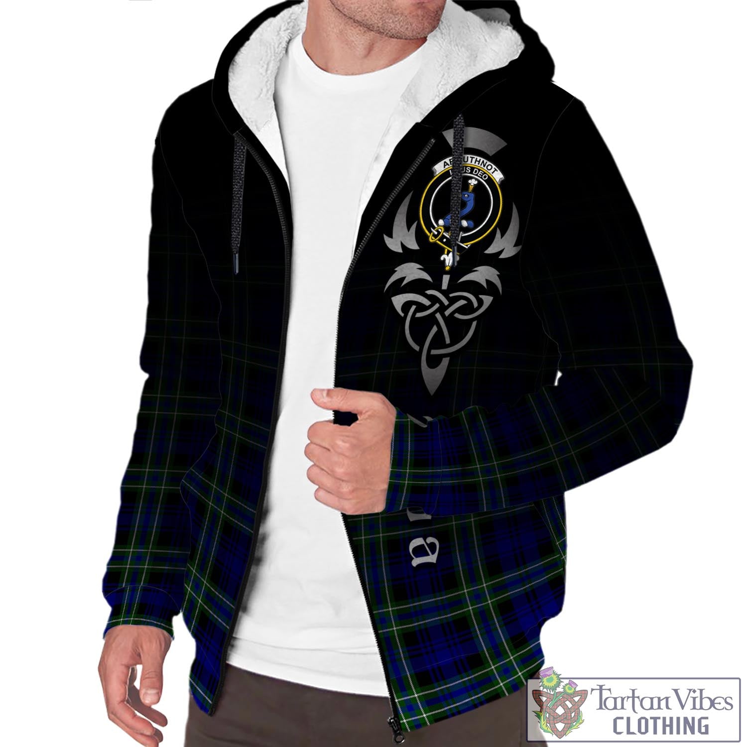 Tartan Vibes Clothing Arbuthnot Modern Tartan Sherpa Hoodie Featuring Alba Gu Brath Family Crest Celtic Inspired