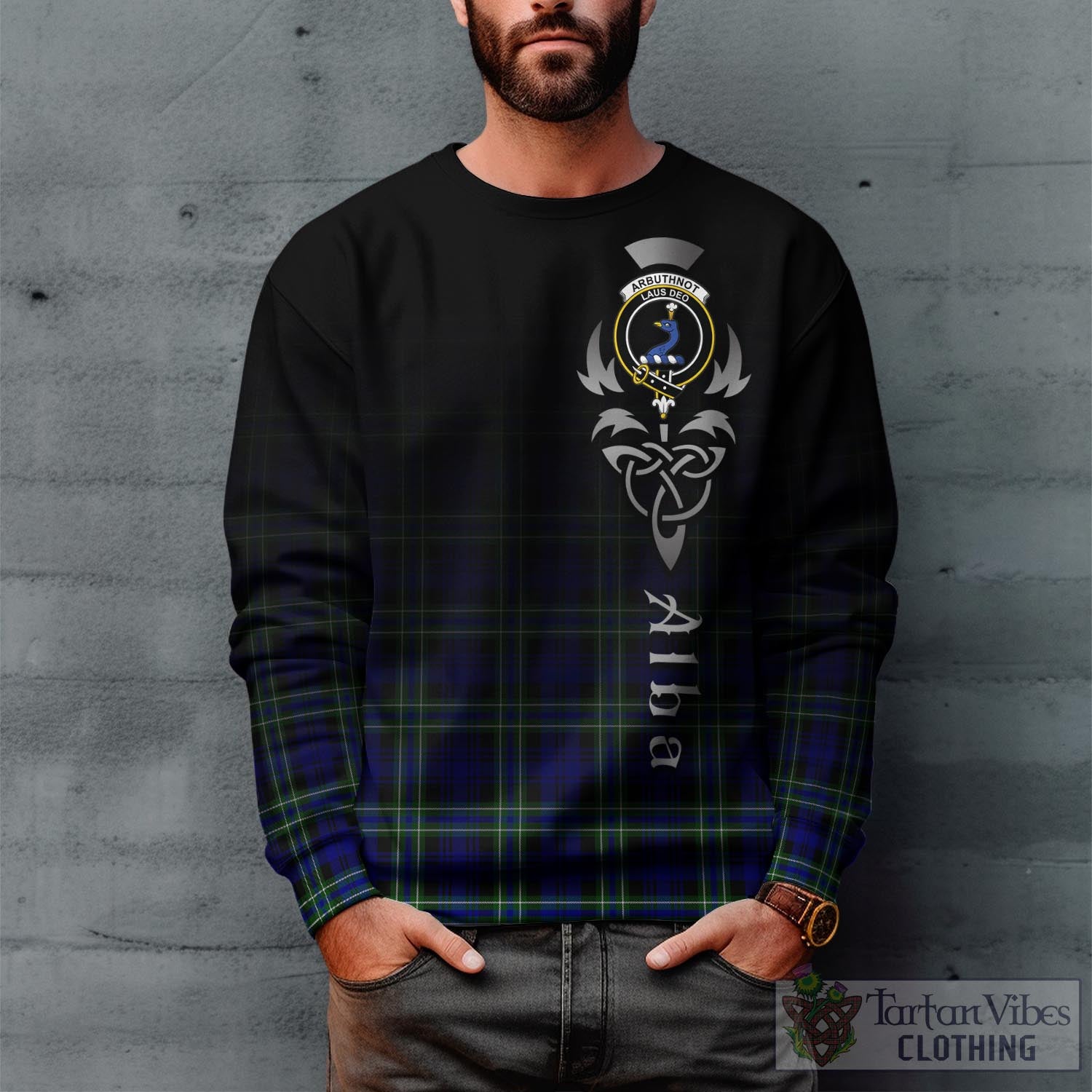 Tartan Vibes Clothing Arbuthnot Modern Tartan Sweatshirt Featuring Alba Gu Brath Family Crest Celtic Inspired