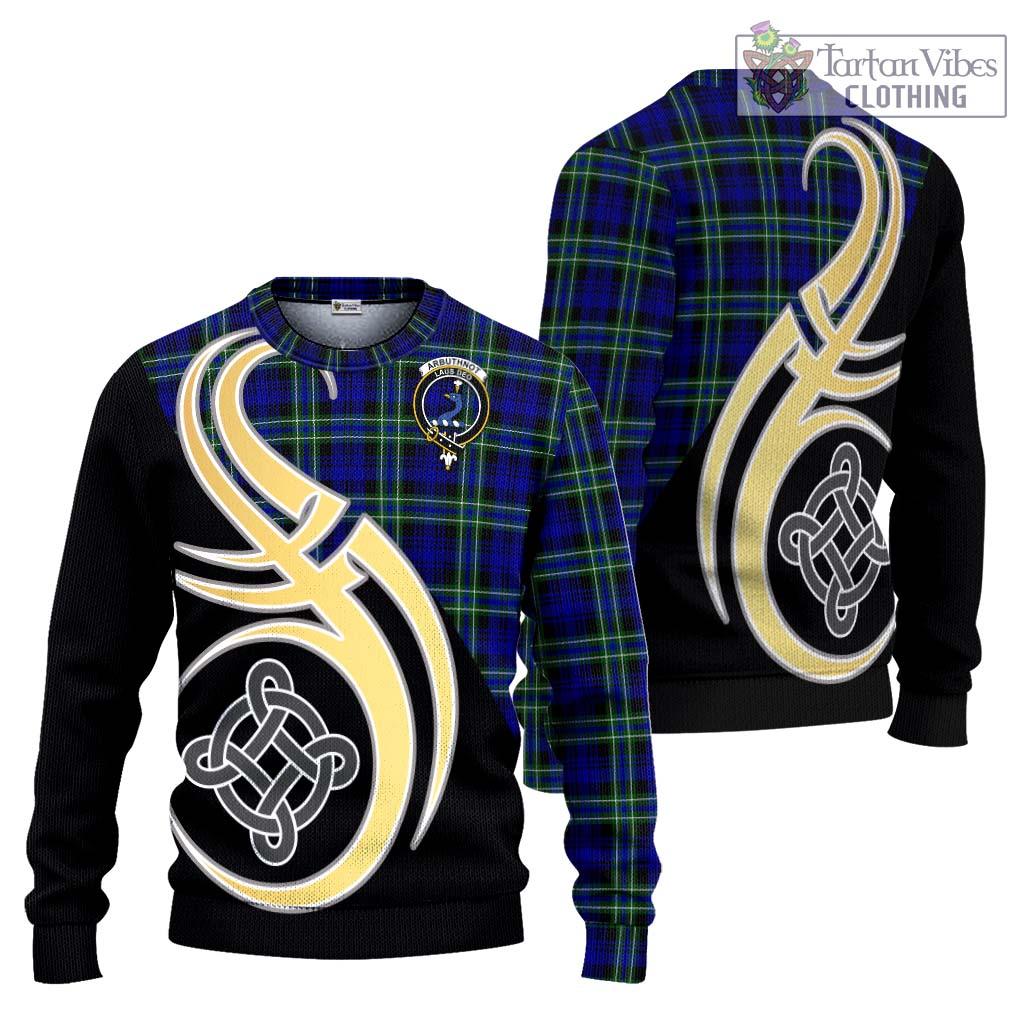 Arbuthnot Modern Tartan Knitted Sweater with Family Crest and Celtic Symbol Style Unisex - Tartan Vibes Clothing