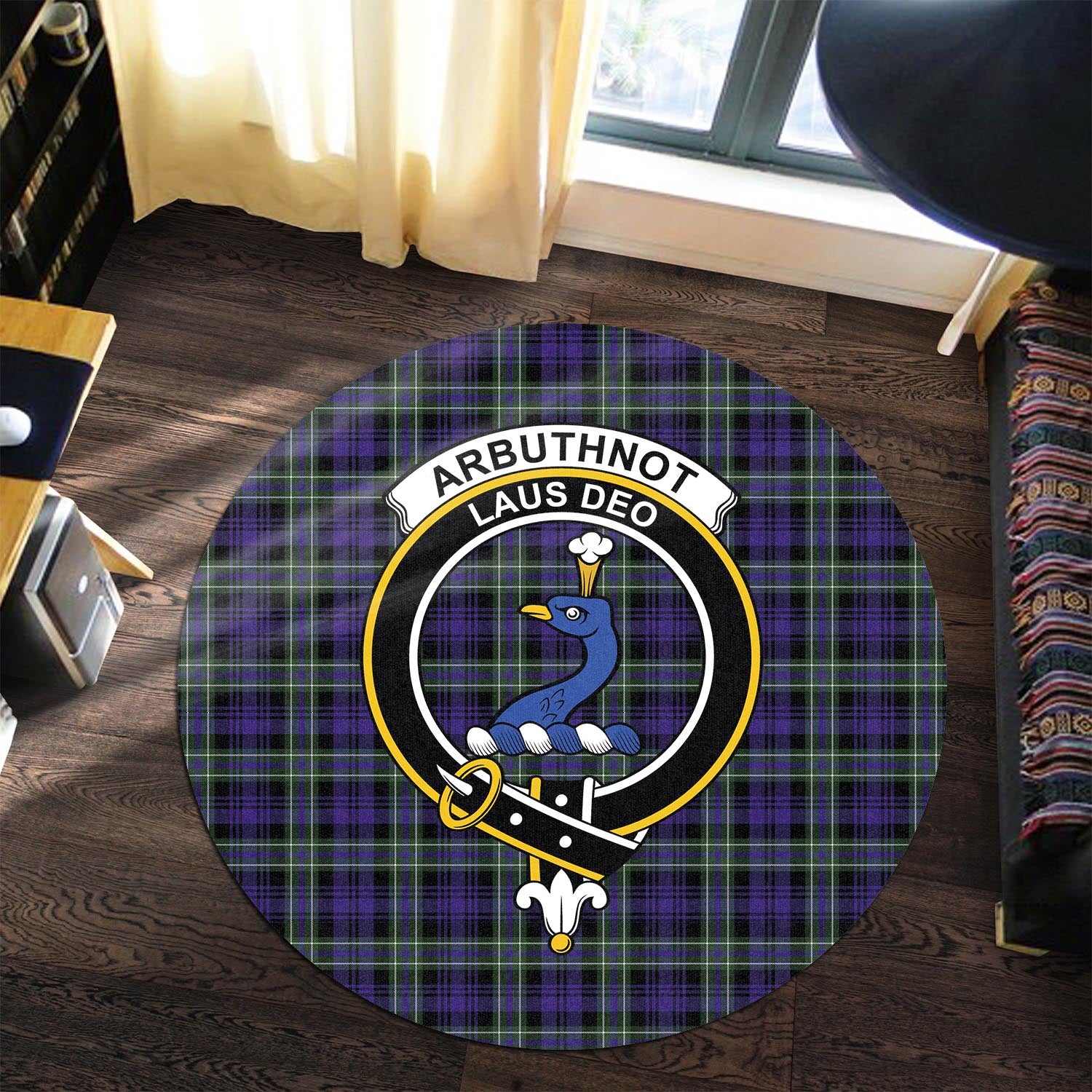 Arbuthnot Modern Tartan Round Rug with Family Crest - Tartanvibesclothing