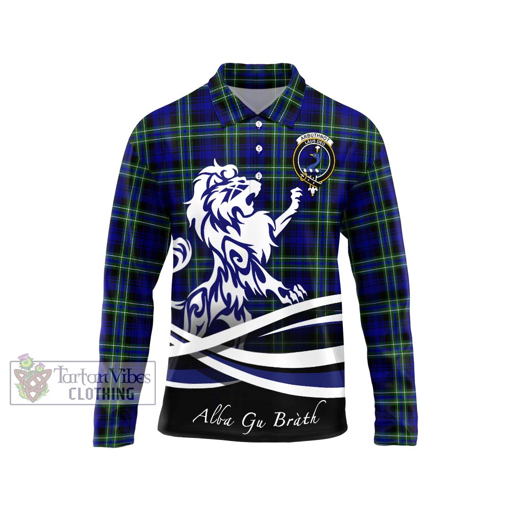 Arbuthnot Modern Tartan Long Sleeve Polo Shirt with Alba Gu Brath Regal Lion Emblem Unisex - Tartanvibesclothing Shop