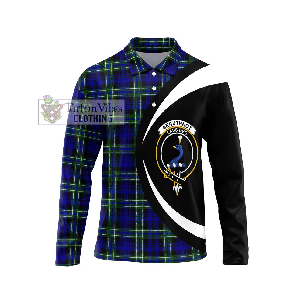 Arbuthnot Modern Tartan Long Sleeve Polo Shirt with Family Crest Circle Style Unisex - Tartan Vibes Clothing