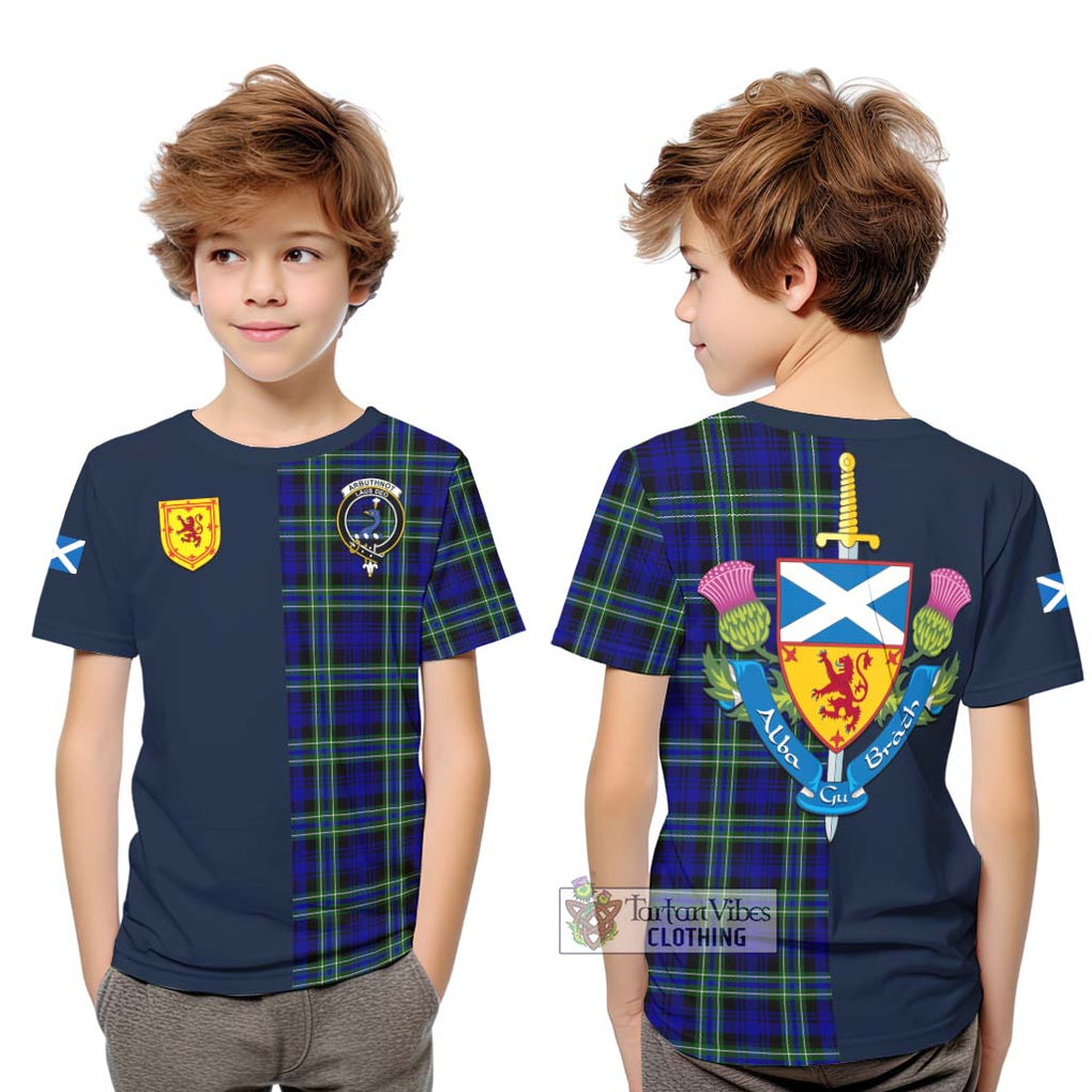 Tartan Vibes Clothing Arbuthnot Modern Tartan Kid T-Shirt with Scottish Lion Royal Arm Half Style