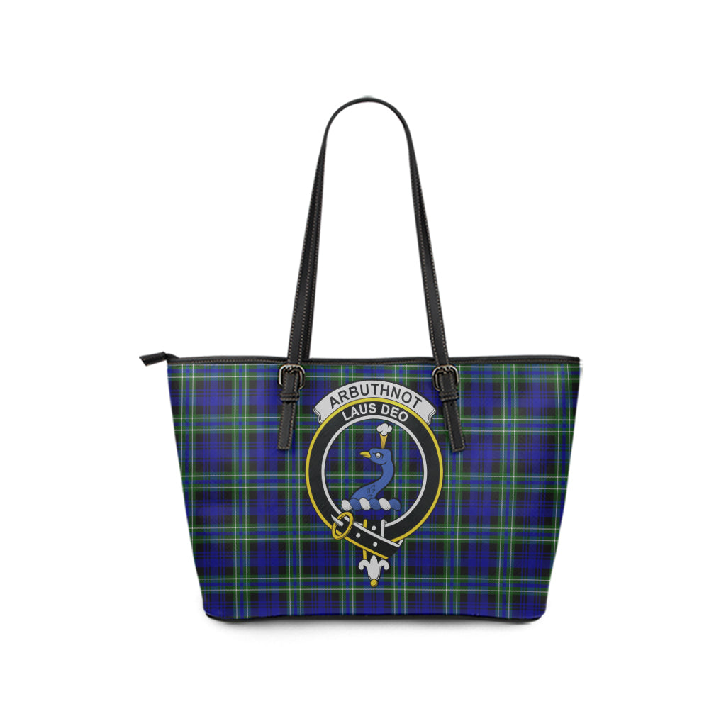 Arbuthnot Modern Tartan Leather Tote Bag with Family Crest - Tartanvibesclothing