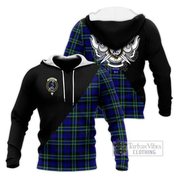 Arbuthnot Modern Tartan Knitted Hoodie with Family Crest and Military Logo Style