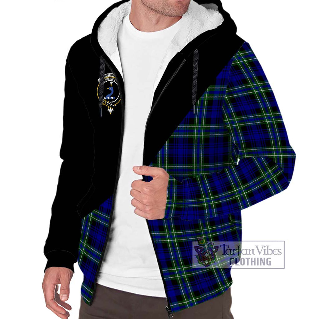 Arbuthnot Modern Tartan Sherpa Hoodie with Family Crest and Military Logo Style Unisex S - Tartanvibesclothing Shop