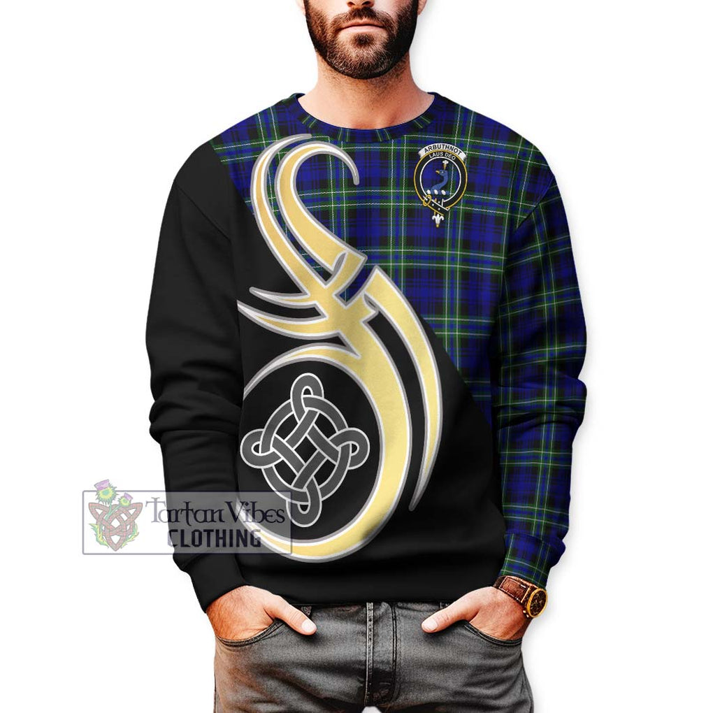 Arbuthnot Modern Tartan Sweatshirt with Family Crest and Celtic Symbol Style Unisex - Tartan Vibes Clothing