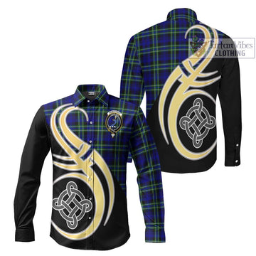 Arbuthnot Modern Tartan Long Sleeve Button Shirt with Family Crest and Celtic Symbol Style