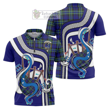 Arbuthnot Modern Tartan Zipper Polo Shirt with Epic Bagpipe Style