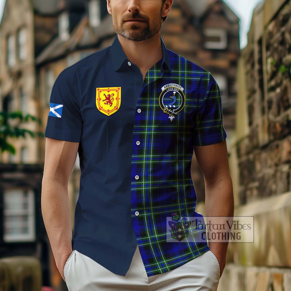 Tartan Vibes Clothing Arbuthnot Modern Tartan Short Sleeve Button Shirt with Scottish Lion Royal Arm Half Style