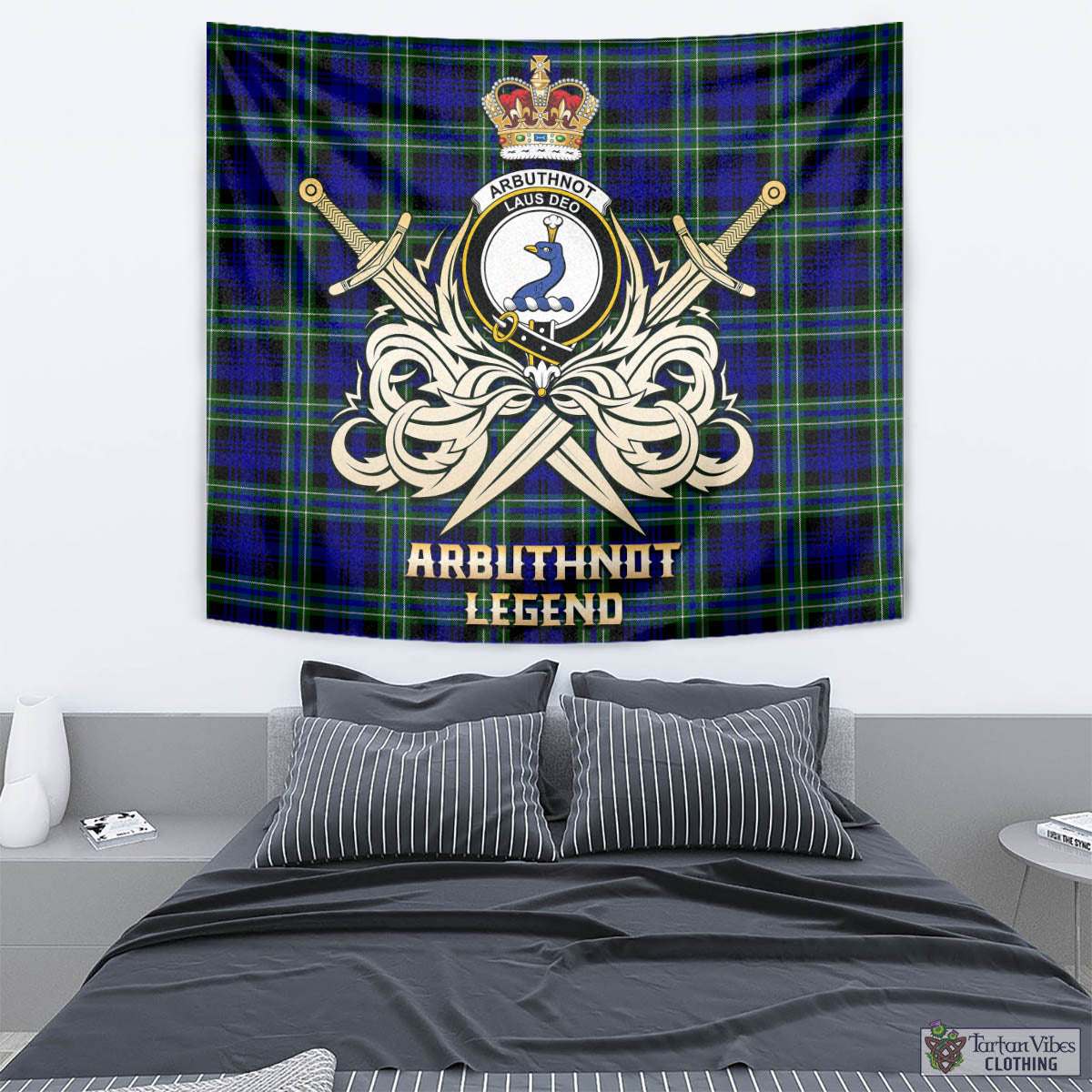 Tartan Vibes Clothing Arbuthnot Modern Tartan Tapestry with Clan Crest and the Golden Sword of Courageous Legacy