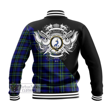 Arbuthnot Modern Tartan Baseball Jacket with Family Crest and Military Logo Style