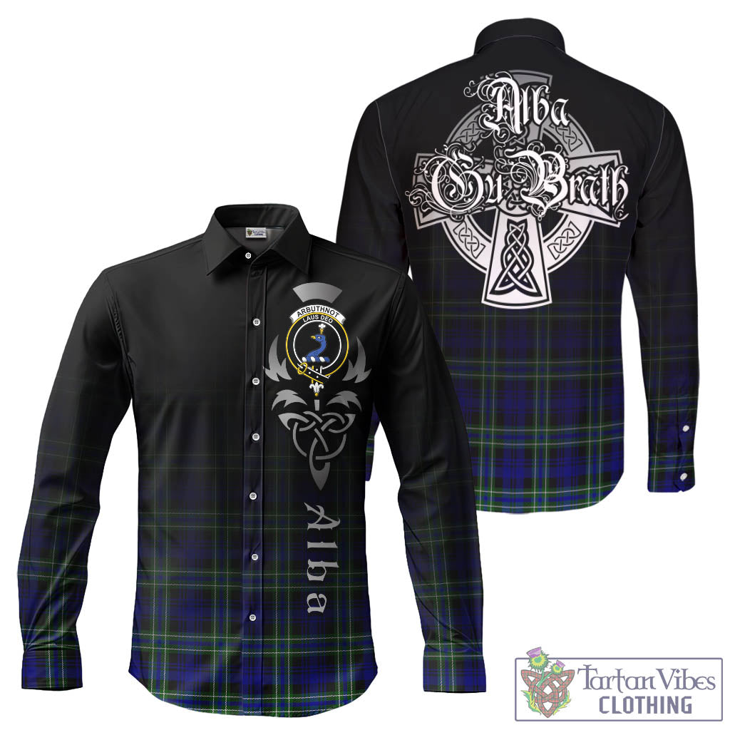 Tartan Vibes Clothing Arbuthnot Modern Tartan Long Sleeve Button Up Featuring Alba Gu Brath Family Crest Celtic Inspired