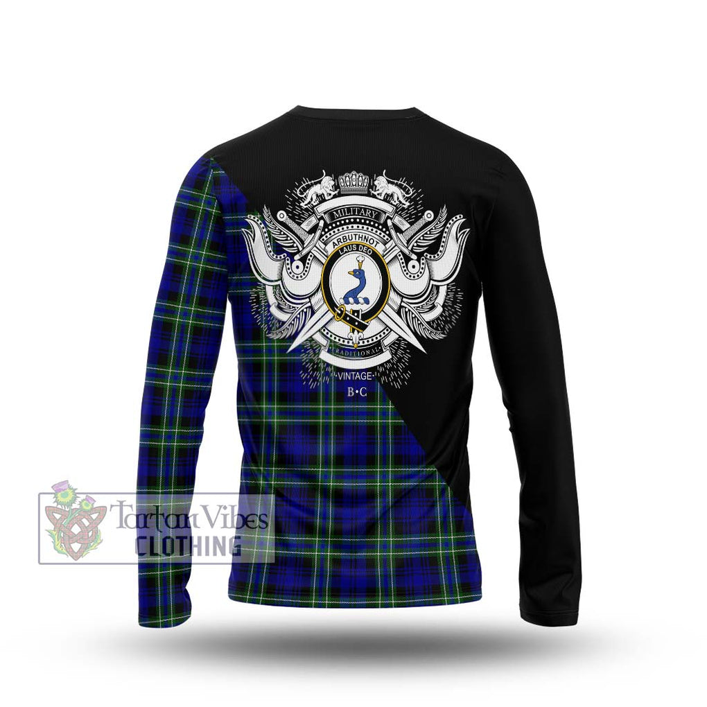 Arbuthnot Modern Tartan Long Sleeve T-Shirt with Family Crest and Military Logo Style - Tartanvibesclothing Shop