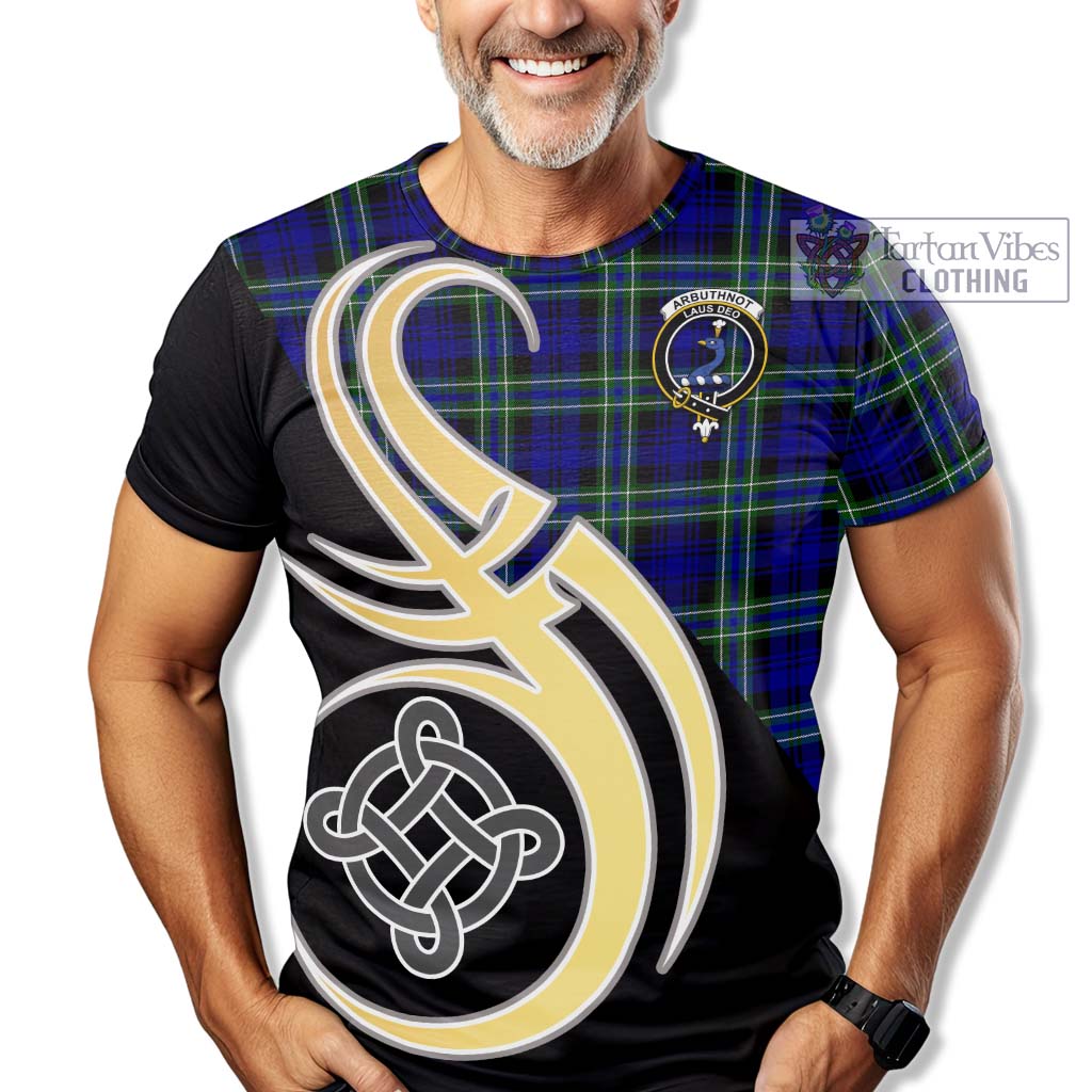 Tartan Vibes Clothing Arbuthnot Modern Tartan T-Shirt with Family Crest and Celtic Symbol Style