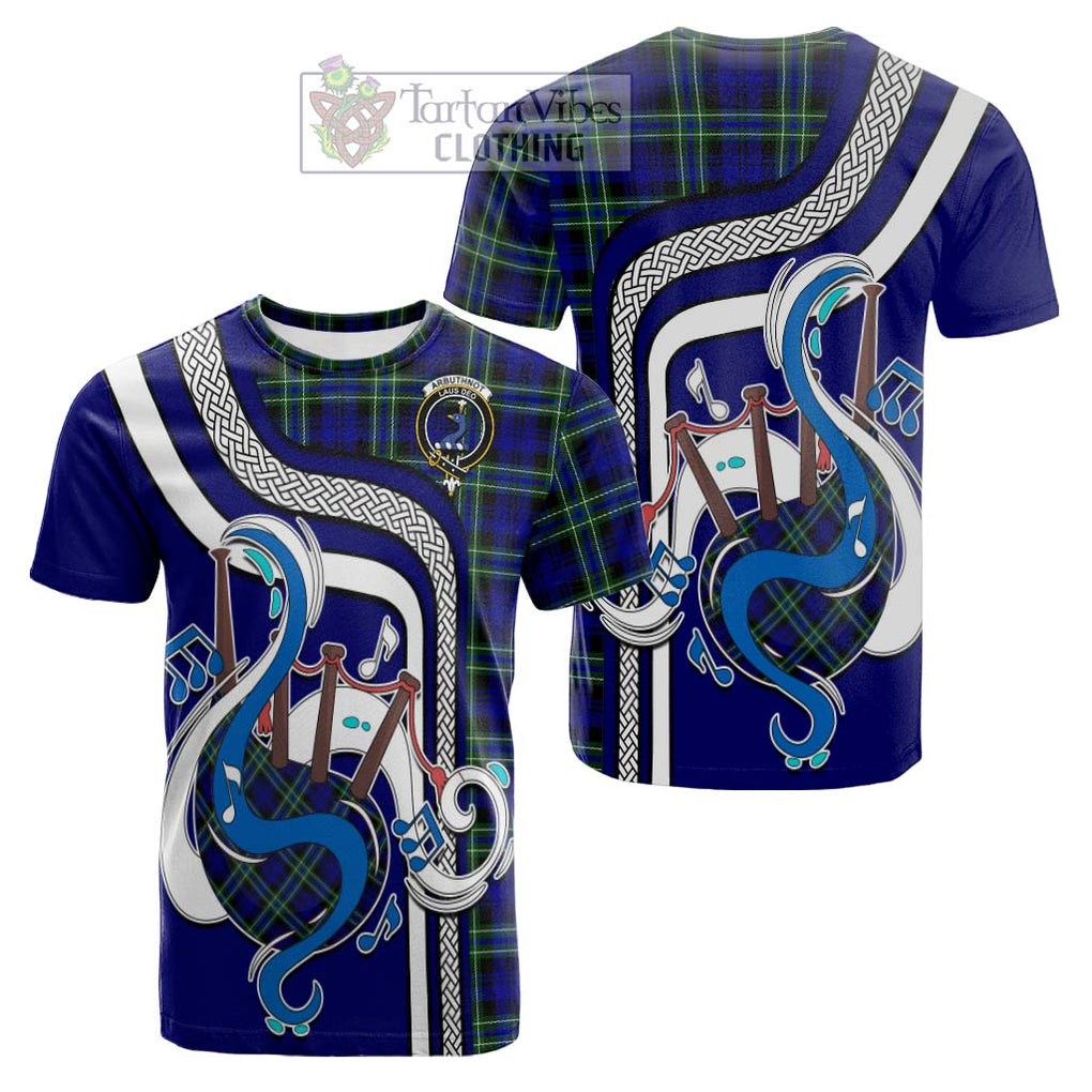 Tartan Vibes Clothing Arbuthnot Modern Tartan Cotton T-shirt with Epic Bagpipe Style