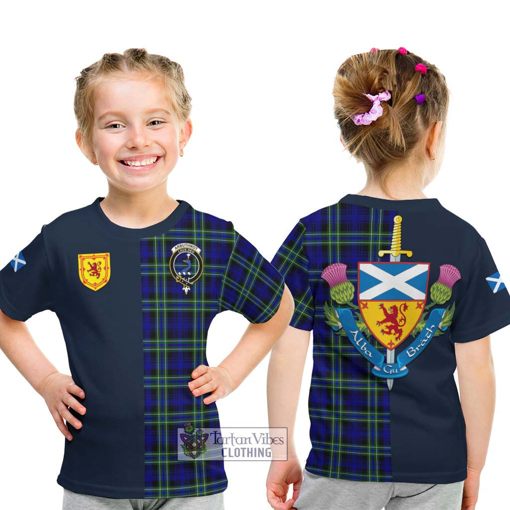 Tartan Vibes Clothing Arbuthnot Modern Tartan Kid T-Shirt with Scottish Lion Royal Arm Half Style