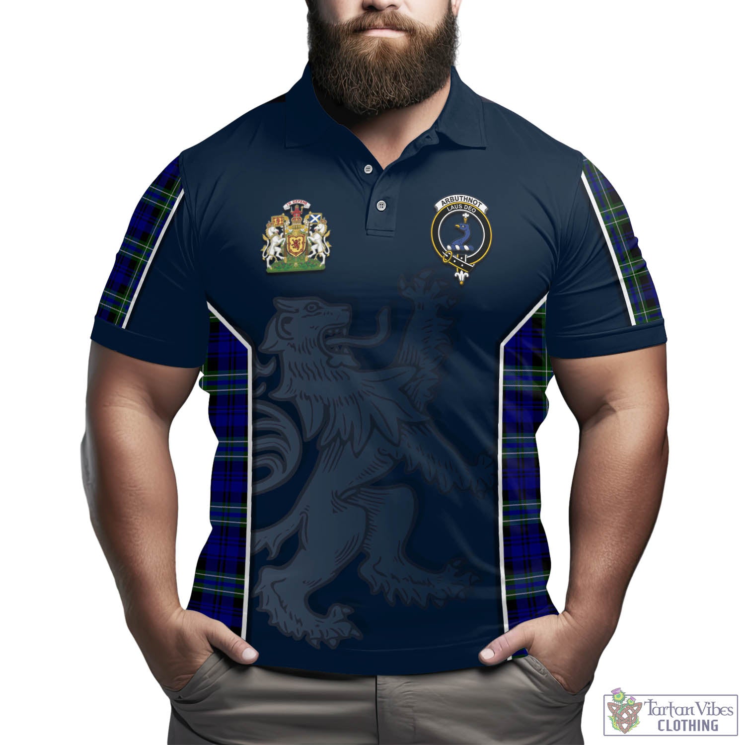 Tartan Vibes Clothing Arbuthnot Modern Tartan Men's Polo Shirt with Family Crest and Lion Rampant Vibes Sport Style