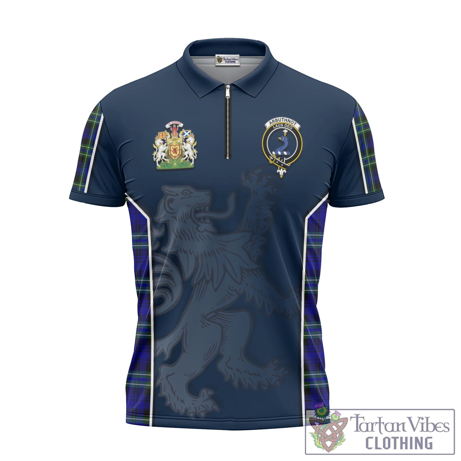 Tartan Vibes Clothing Arbuthnot Modern Tartan Zipper Polo Shirt with Family Crest and Lion Rampant Vibes Sport Style