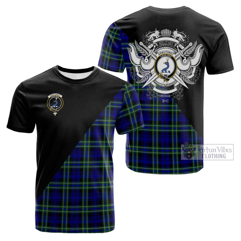 Tartan Vibes Clothing Arbuthnot Modern Tartan Cotton T-shirt with Family Crest and Military Logo Style