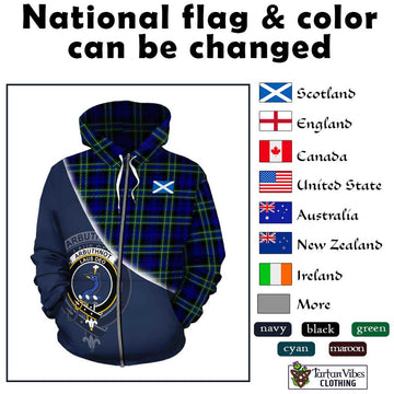 Arbuthnot Modern Tartan Hoodie with Personalised National Flag and Family Crest Half Style