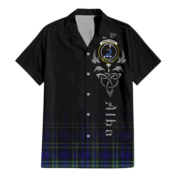 Arbuthnot Modern Tartan Short Sleeve Button Up Featuring Alba Gu Brath Family Crest Celtic Inspired