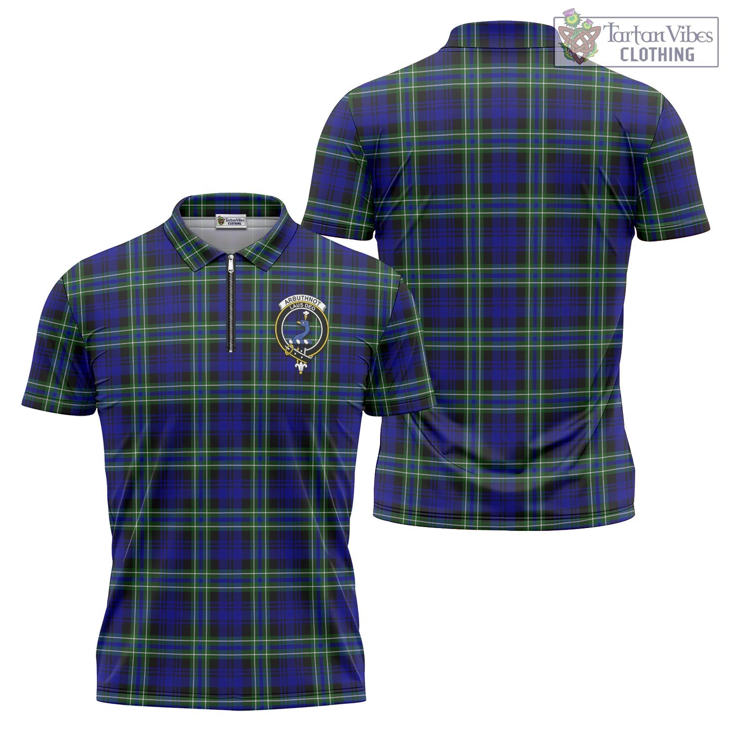 Tartan Vibes Clothing Arbuthnot Modern Tartan Zipper Polo Shirt with Family Crest