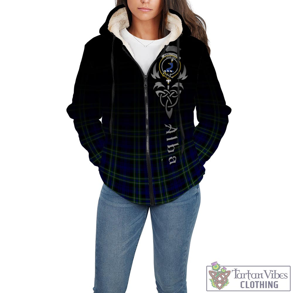 Tartan Vibes Clothing Arbuthnot Modern Tartan Sherpa Hoodie Featuring Alba Gu Brath Family Crest Celtic Inspired