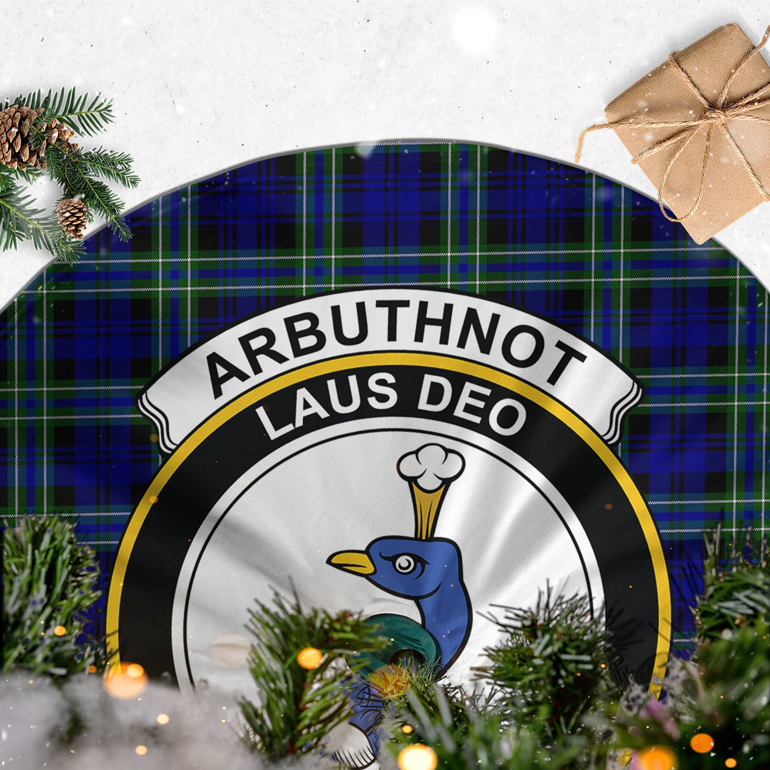 Arbuthnot Modern Tartan Christmas Tree Skirt with Family Crest - Tartanvibesclothing