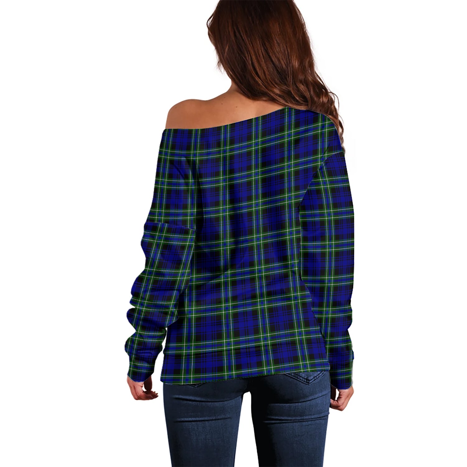 Arbuthnot Modern Tartan Off Shoulder Women Sweater with Family Crest - Tartanvibesclothing