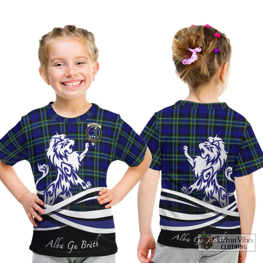 Arbuthnot Modern Tartan Kid T-Shirt with Alba Gu Brath Regal Lion Emblem - Tartanvibesclothing Shop