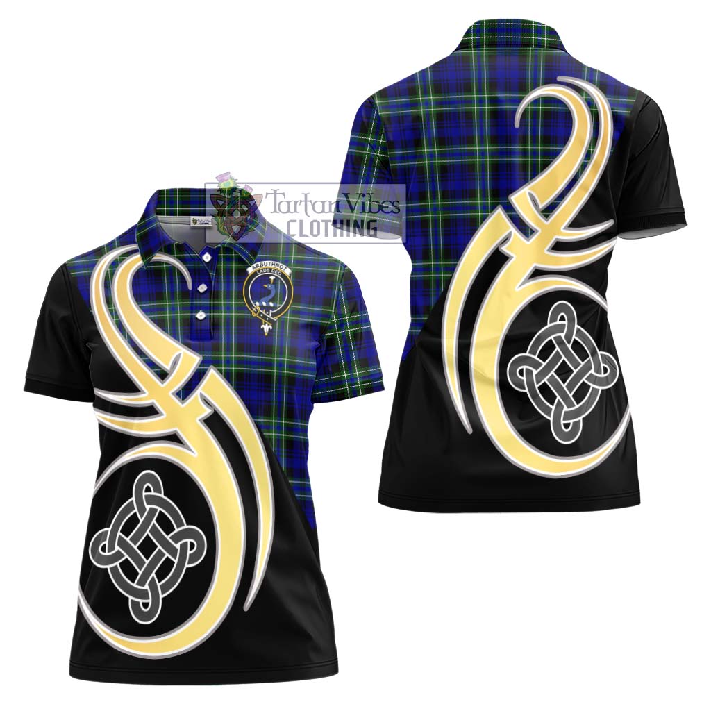 Arbuthnot Modern Tartan Women's Polo Shirt with Family Crest and Celtic Symbol Style - Tartan Vibes Clothing