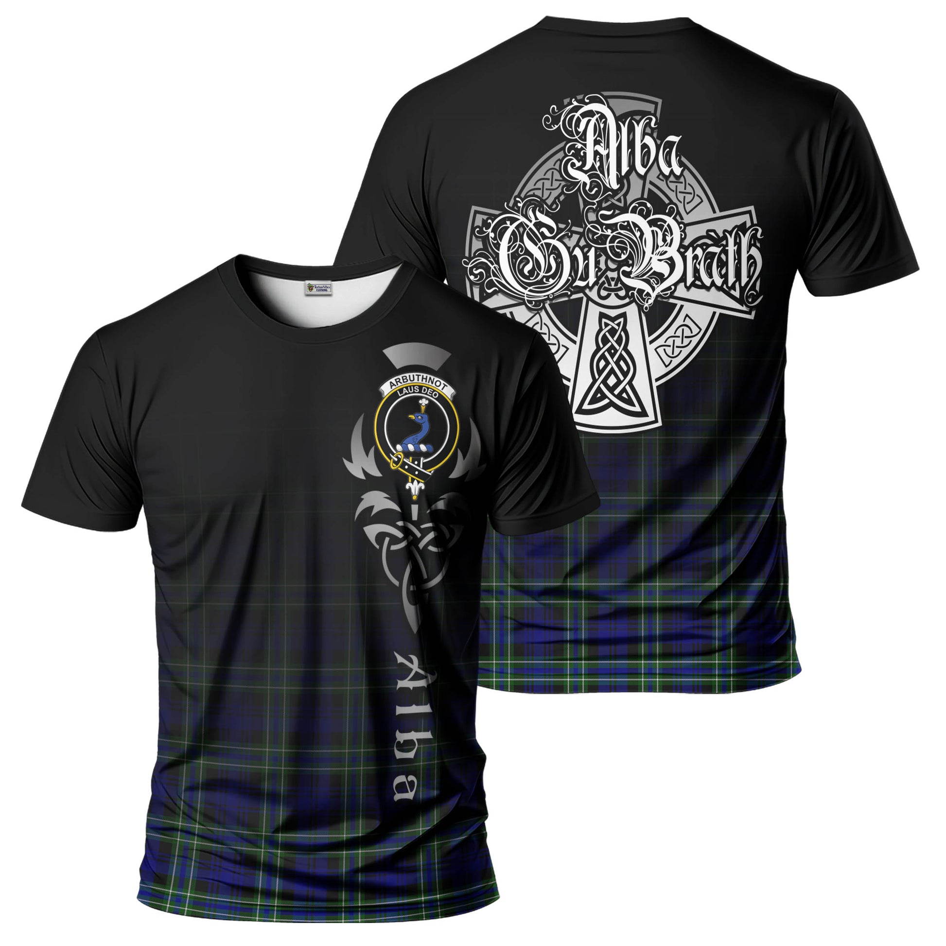 Tartan Vibes Clothing Arbuthnot Modern Tartan T-Shirt Featuring Alba Gu Brath Family Crest Celtic Inspired