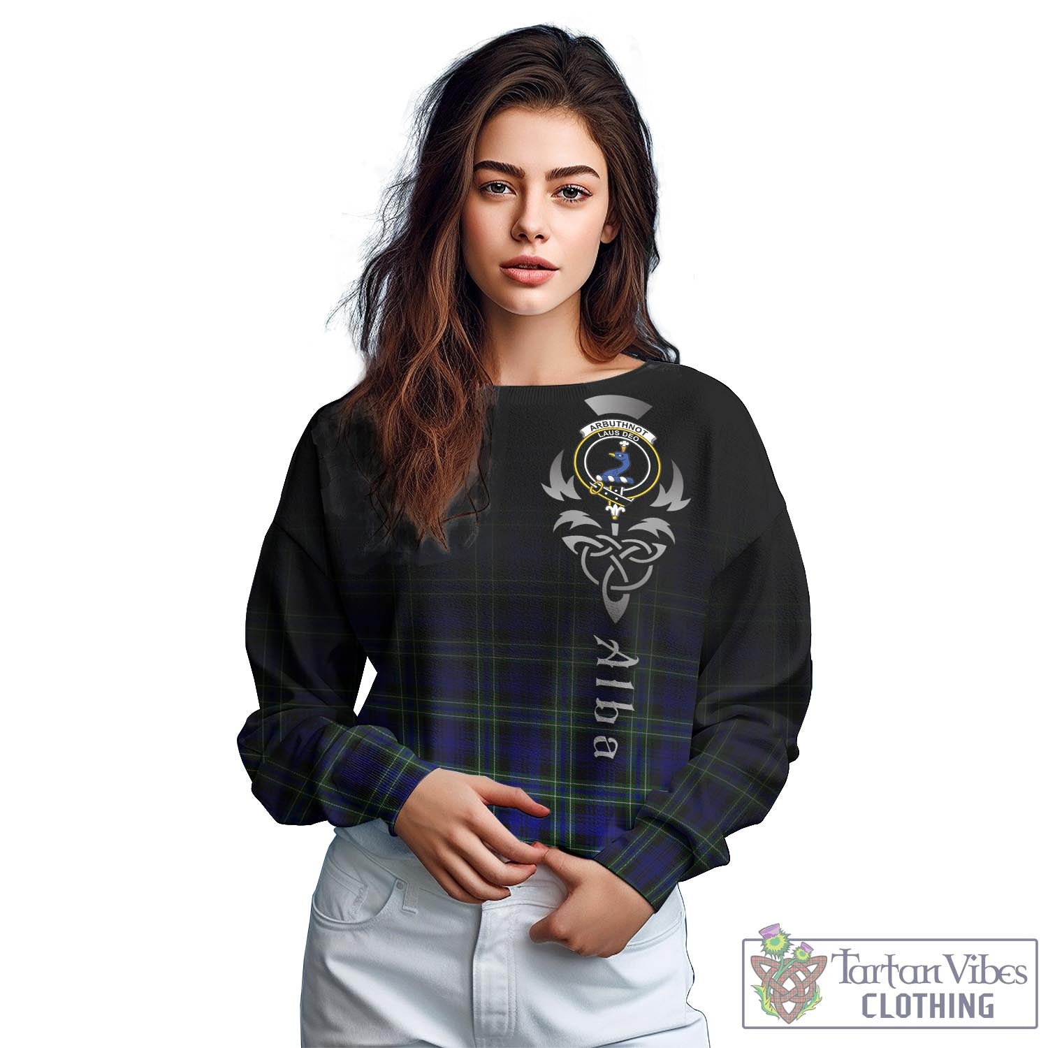 Tartan Vibes Clothing Arbuthnot Modern Tartan Sweatshirt Featuring Alba Gu Brath Family Crest Celtic Inspired