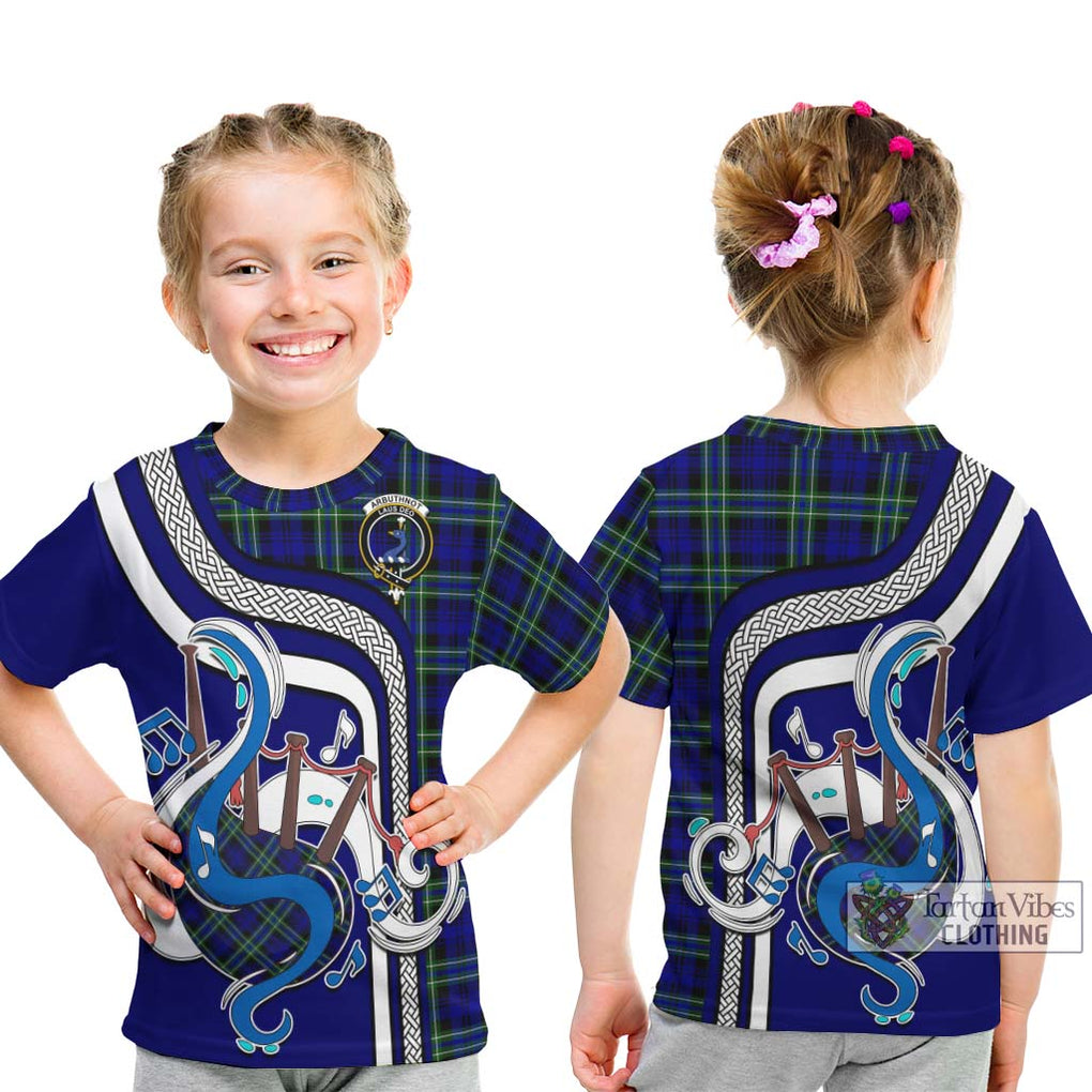 Tartan Vibes Clothing Arbuthnot Modern Tartan Kid T-Shirt with Epic Bagpipe Style