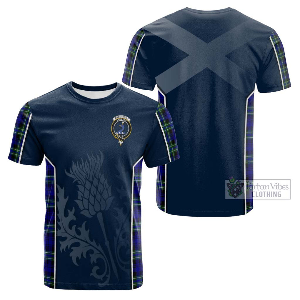 Tartan Vibes Clothing Arbuthnot Modern Tartan Cotton T-shirt with Family Crest and Scottish Thistle Vibes Sport Style