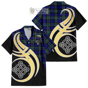 Arbuthnot Modern Tartan Short Sleeve Button Shirt with Family Crest and Celtic Symbol Style