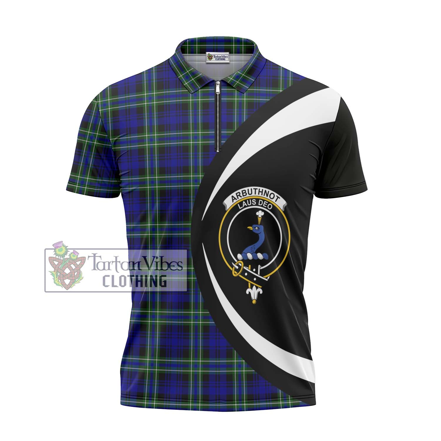 Tartan Vibes Clothing Arbuthnot Modern Tartan Zipper Polo Shirt with Family Crest Circle Style