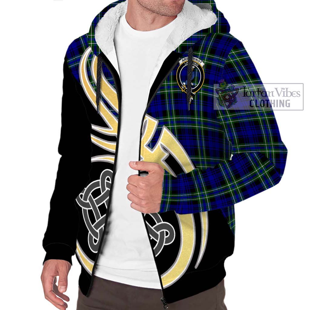 Arbuthnot Modern Tartan Sherpa Hoodie with Family Crest and Celtic Symbol Style - Tartan Vibes Clothing