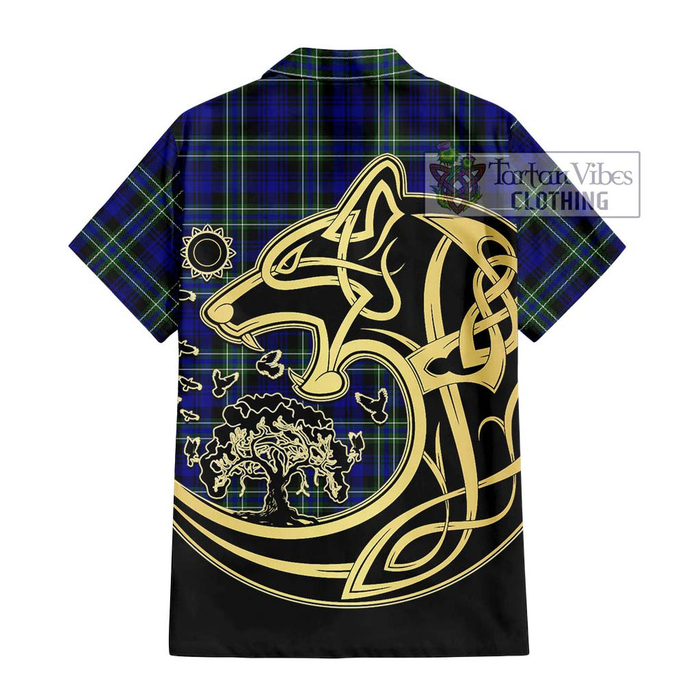 Arbuthnot Modern Tartan Short Sleeve Button Shirt with Family Crest Celtic Wolf Style - Tartan Vibes Clothing