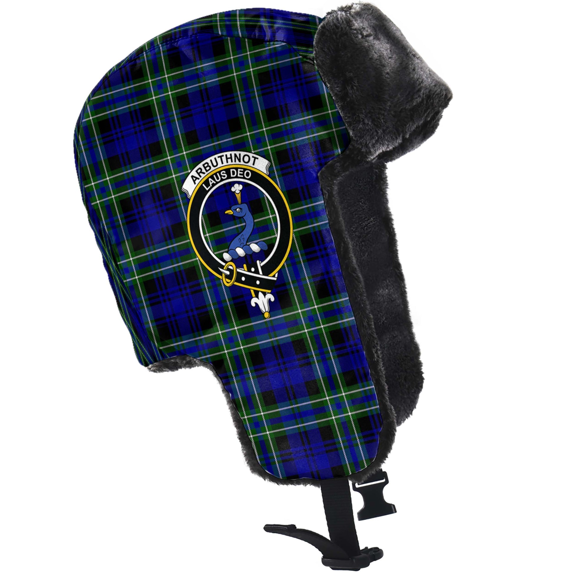 Arbuthnot Modern Tartan Winter Trapper Hat with Family Crest - Tartanvibesclothing