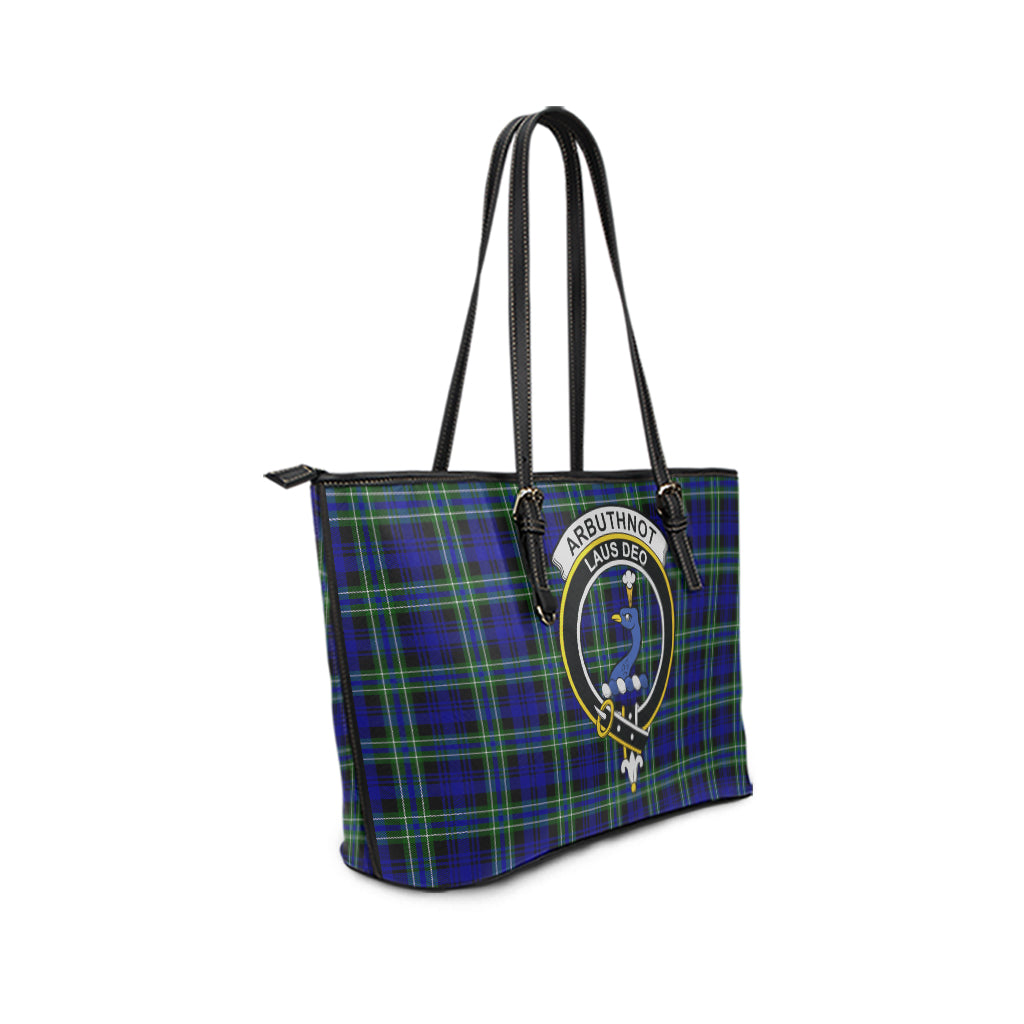 Arbuthnot Modern Tartan Leather Tote Bag with Family Crest - Tartanvibesclothing